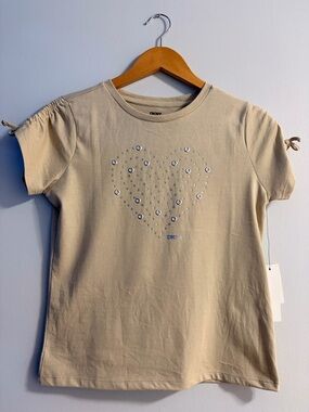 DKNY Beige Tee with Rhinestone Heart